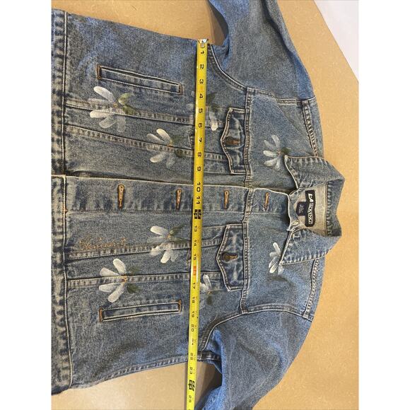 Vintage Hand Painted Flowers Denim Jean Jacket distressed Men's M, Women's L - Picture 7 of 13